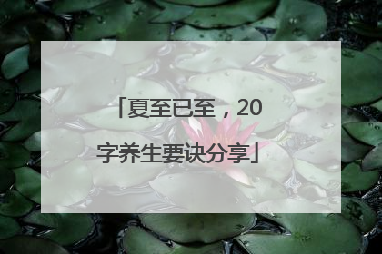 夏至已至，20字养生要诀分享